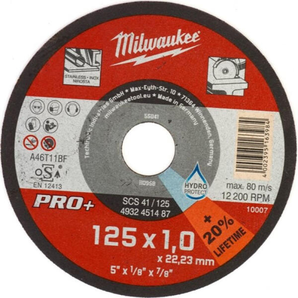 MILWAUKEE VÁGÓKORONG FÉM 125x1,0 EGYENES SC41 PRO+