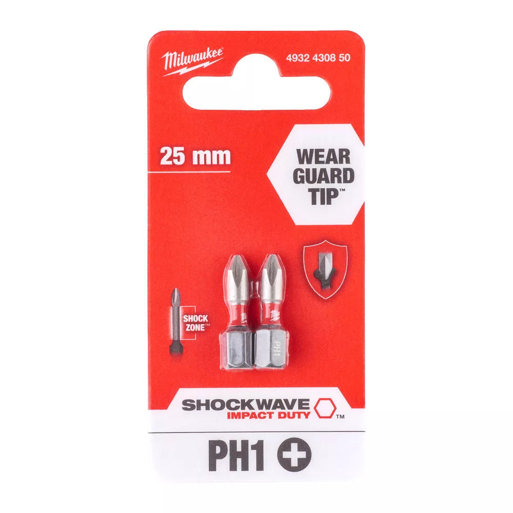 MILWAUKEE SHOCKWAVE CSAVAROZÓ BIT PH1 25mm 2db-os készlet