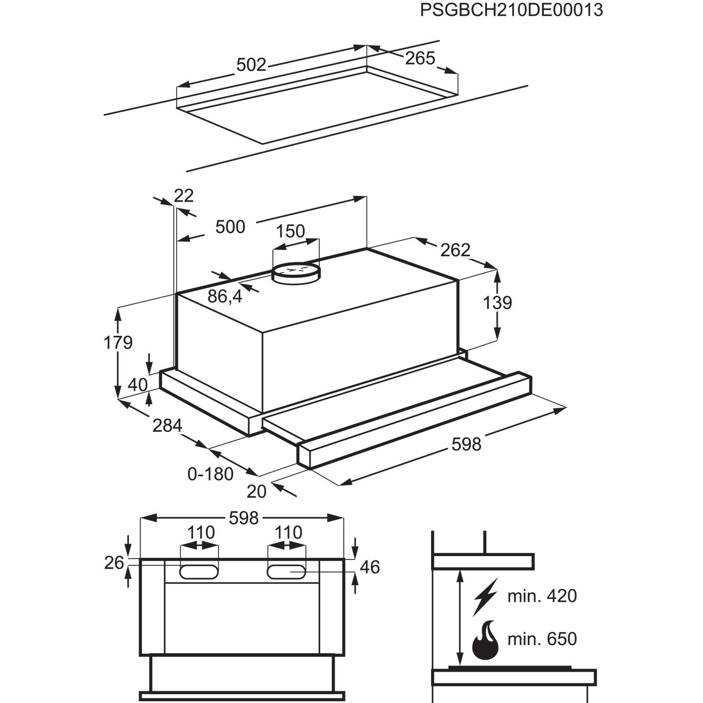 AEG DPB3632S beépíthető kihúzható páraelszívó 60 cm