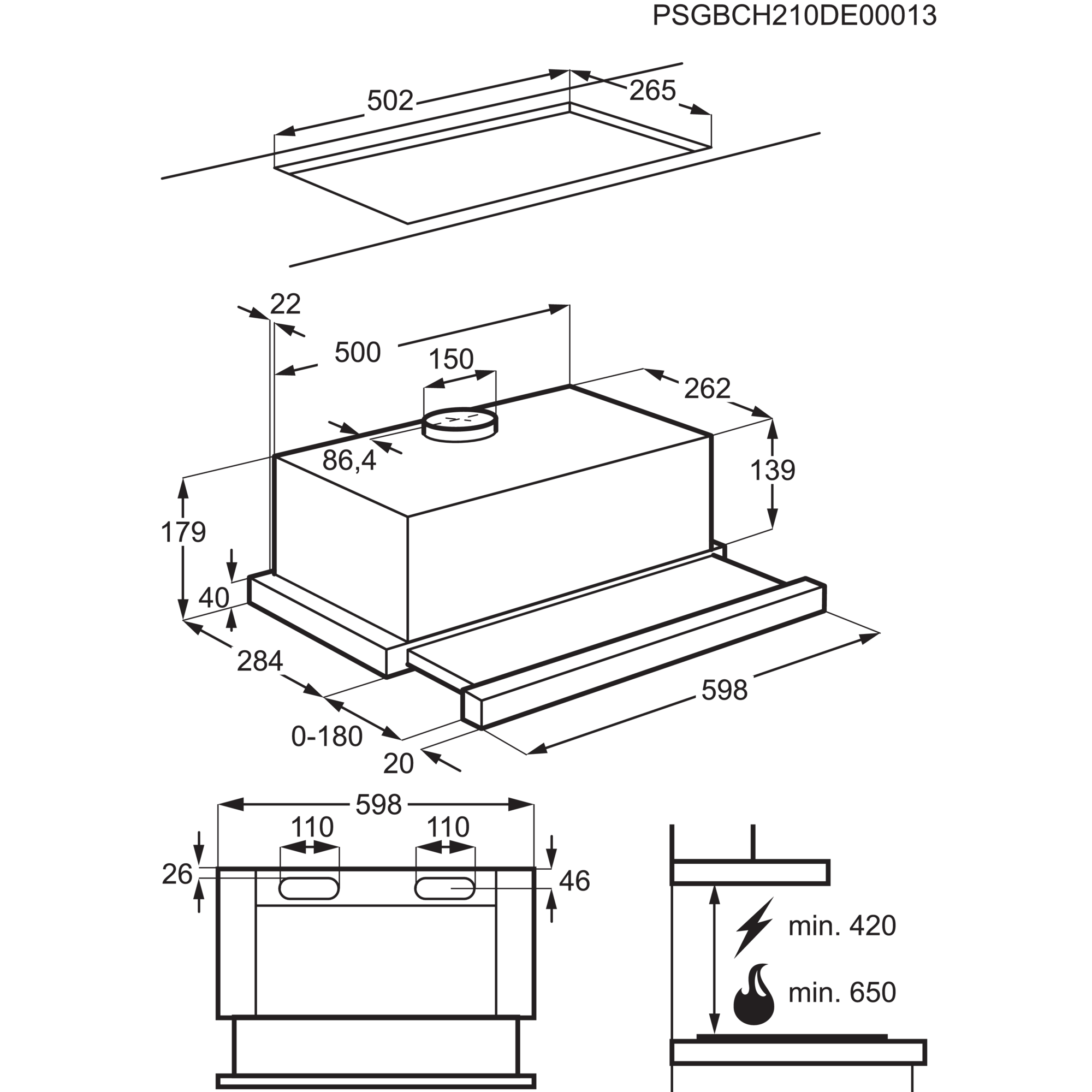AEG DPB3632S beépíthető kihúzható páraelszívó 60 cm