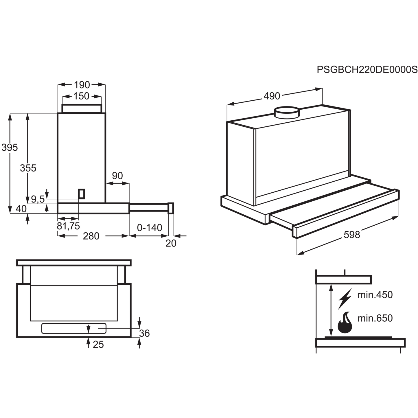 AEG DPE5660M beépíthető páraelszívó előlappal 60 cm