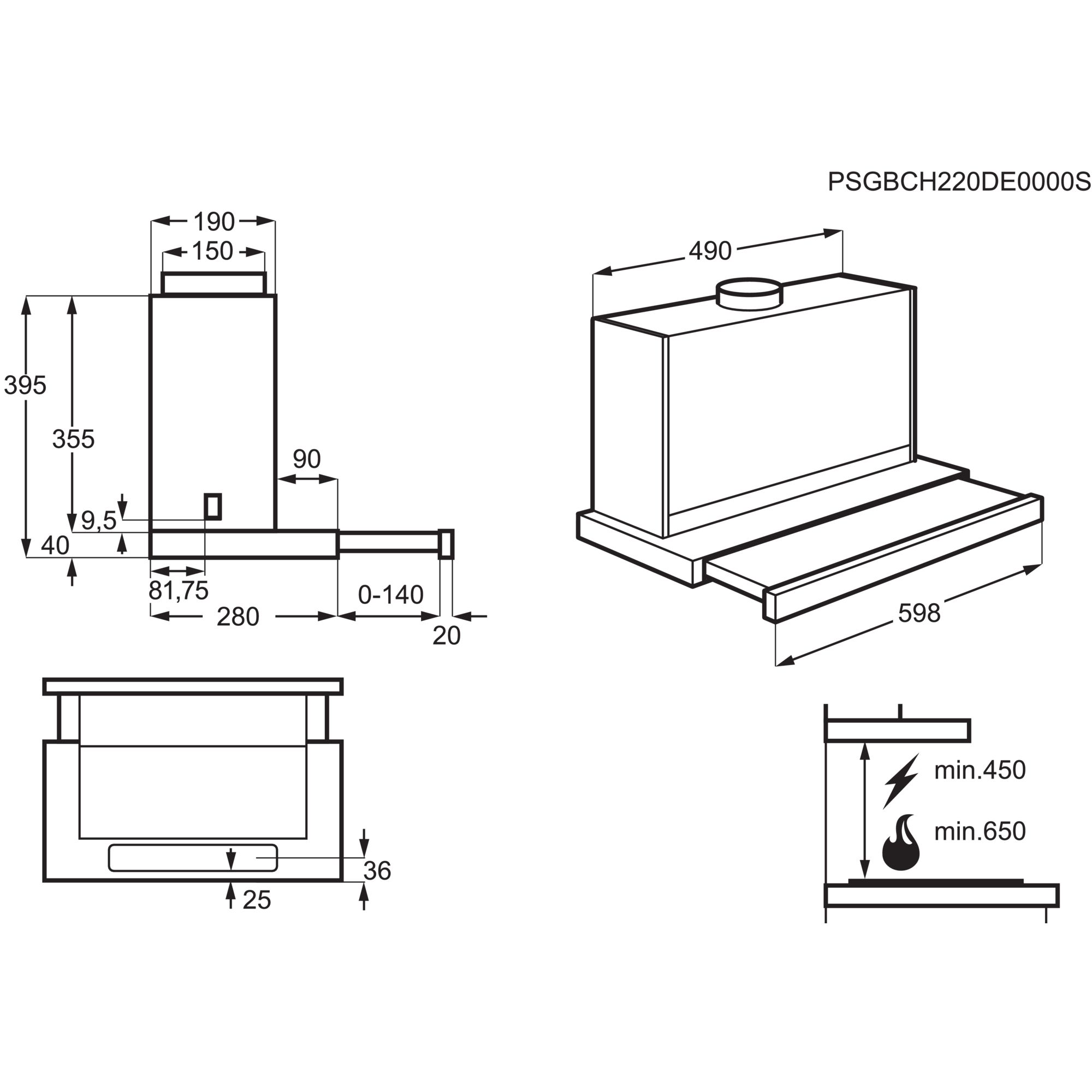 AEG DPE5660M beépíthető páraelszívó előlappal 60 cm
