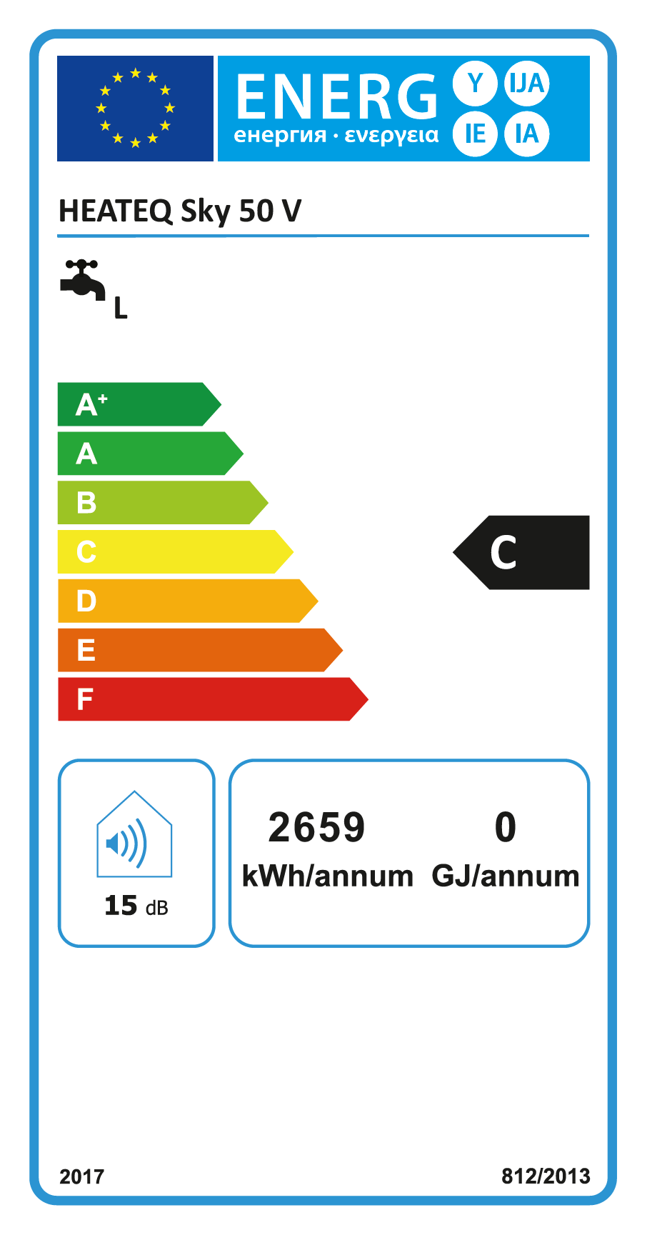 HEATEQ SKY 50 V elektromos vízmelegítő (50 liter - 1500 W - 380 mm Ø)