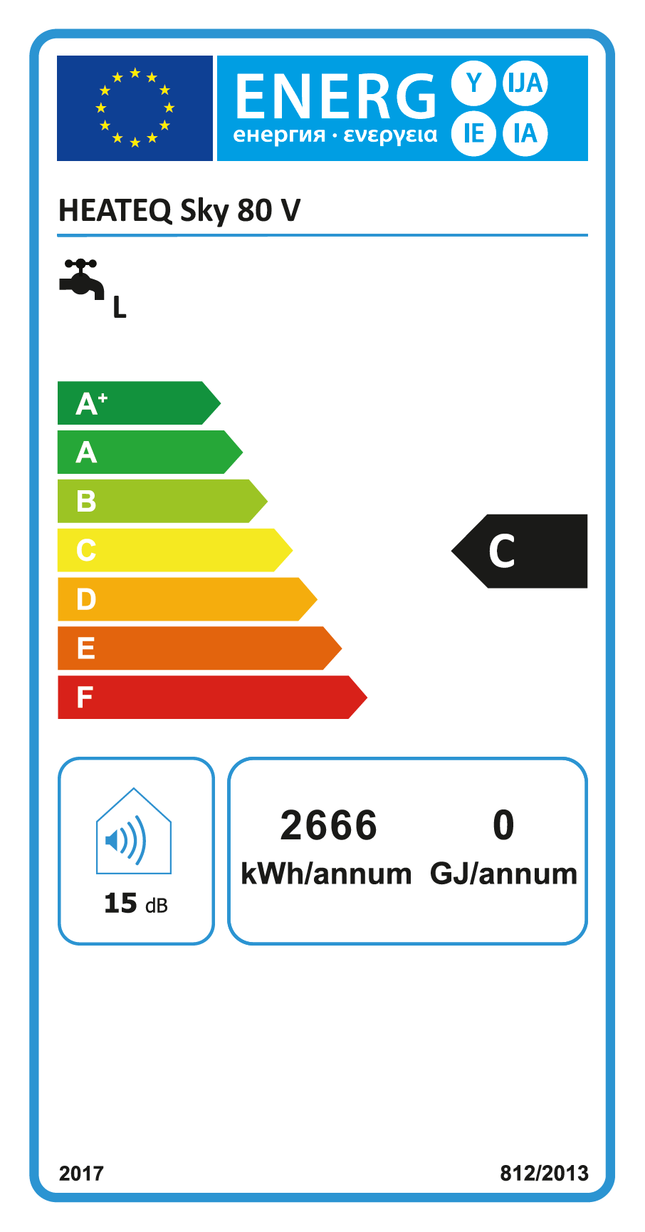 HEATEQ SKY 80 V elektromos vízmelegítő (80 liter - 1500 W - 450 mm Ø)
