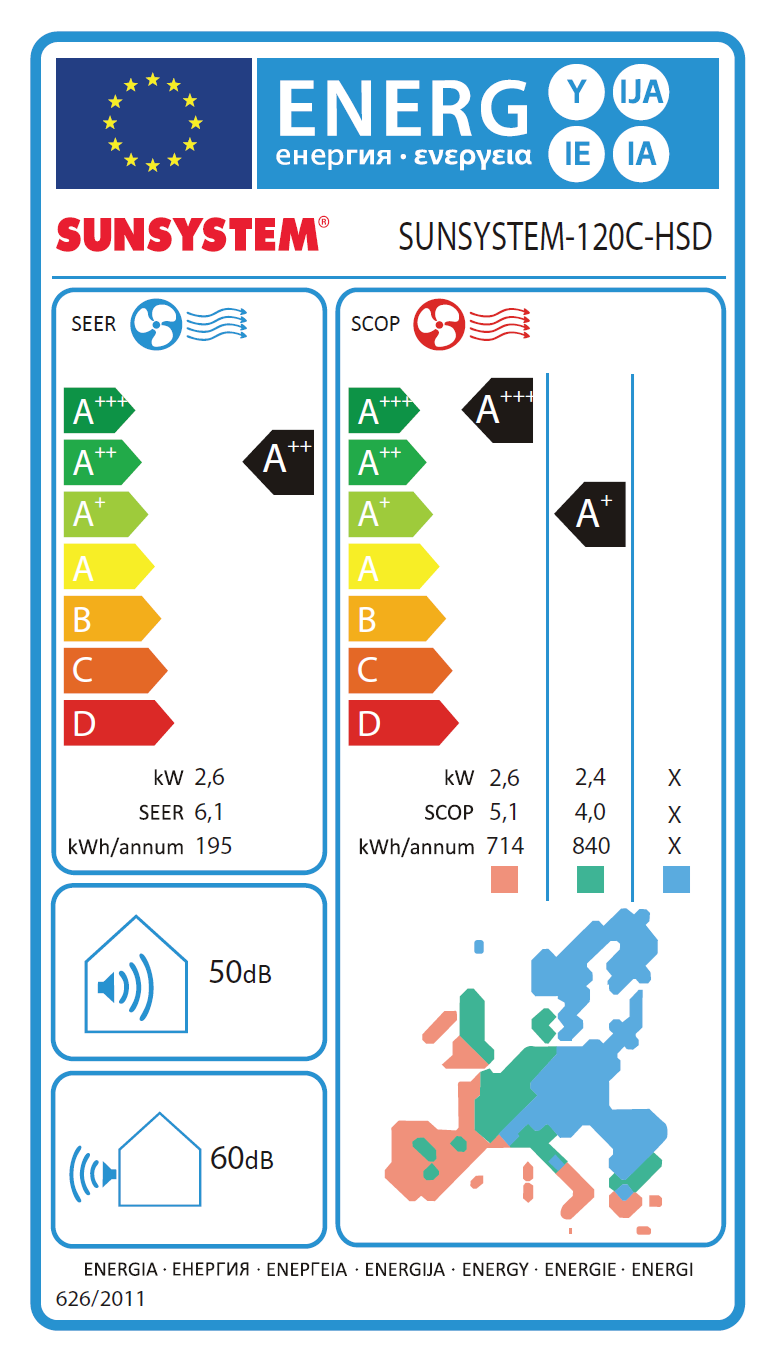 SUNSYSTEM 180C-HSD WiFi oldalfali split hűtő-fűtő klíma, tartó konzollal (R32 - 5,1 kW)