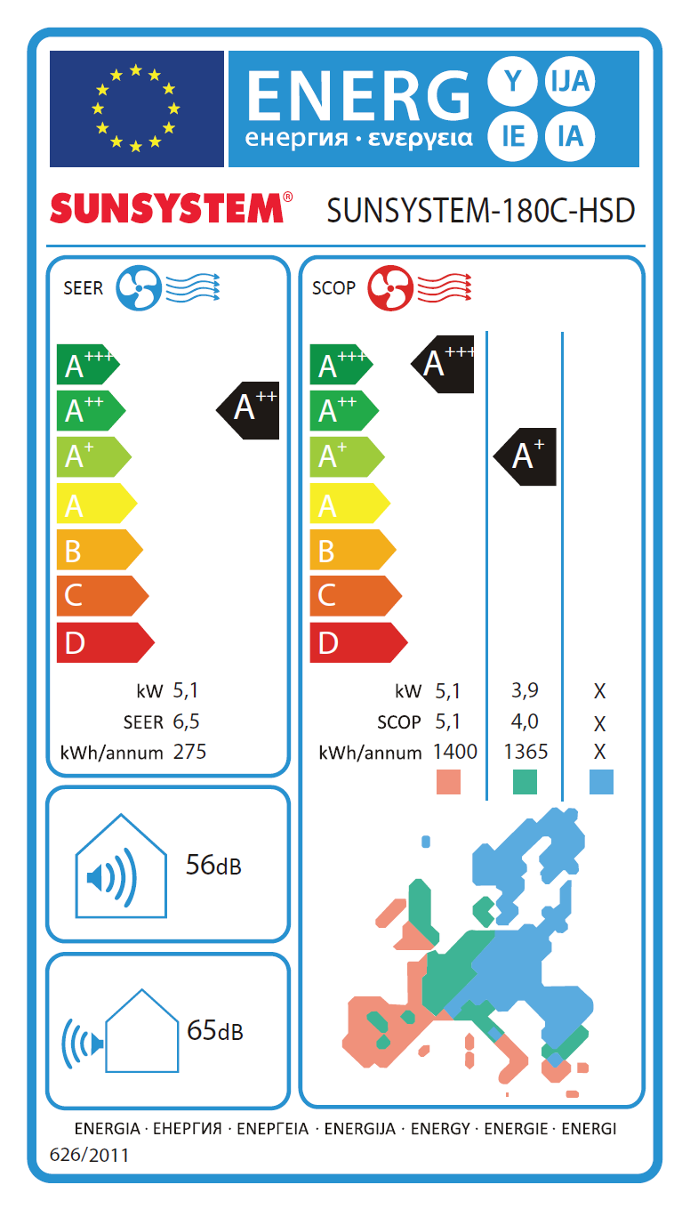 SUNSYSTEM 180C-HSD WiFi oldalfali split hűtő-fűtő klíma, tartó konzollal (R32 - 5,1 kW)
