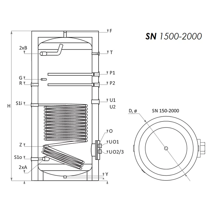SUNSYSTEM SN 1500 indirekt HMV tartály 1 hőcserélővel