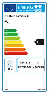 THERMEX HARMONY 30 - extra lapos elektromos vízmelegítő (30 l - 2,5 kW - fehér - C energiaosztály)