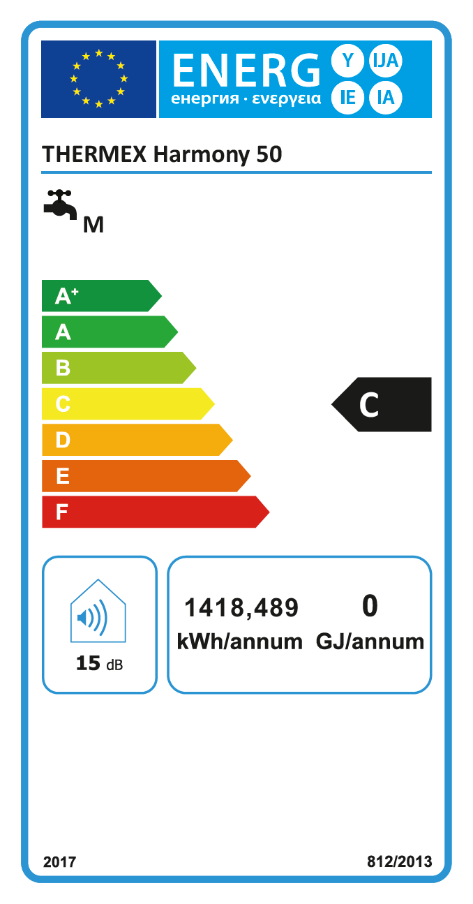THERMEX HARMONY 50 - extra lapos elektromos vízmelegítő (50 l - 2,5 kW - fehér - C energiaosztály)