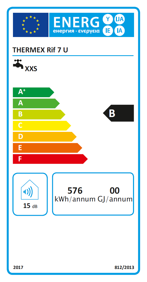 Thermex RIF 7 U - pult alá telepíthető, felső kifolyású elektromos vízmelegítő (7 liter / 1,5 kW)