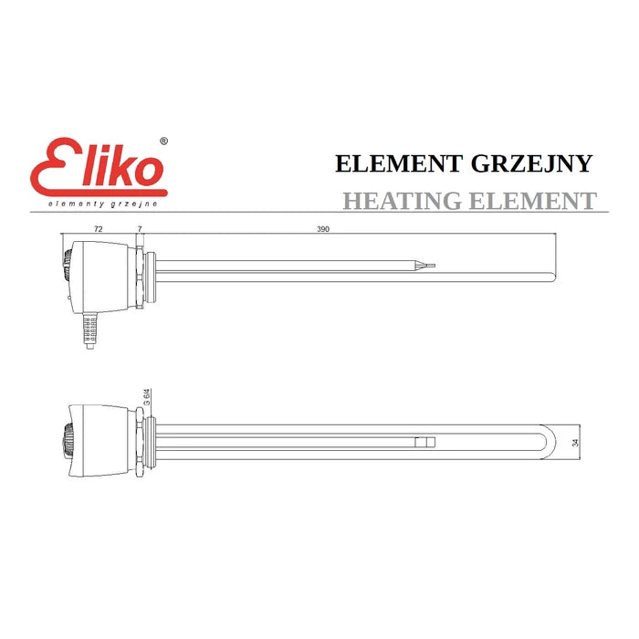 ELIKO elektromos fűtőbetét termosztáttal 6/4" (rozsdamentes / 2 kW / 230V)