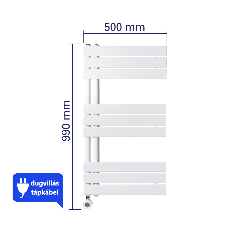 WENTOREX Asymmetric Electric 400 Watt elektromos törölközőszárítós radiátor (fehér / 500 mm)