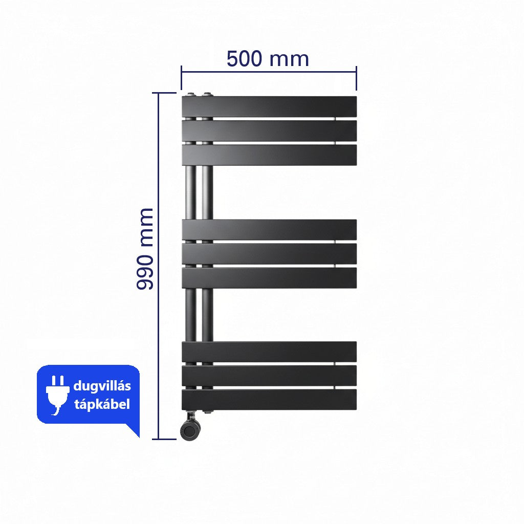 WENTOREX Asymmetric Electric 400 Watt elektromos törölközőszárítós radiátor (fekete / 500 mm)
