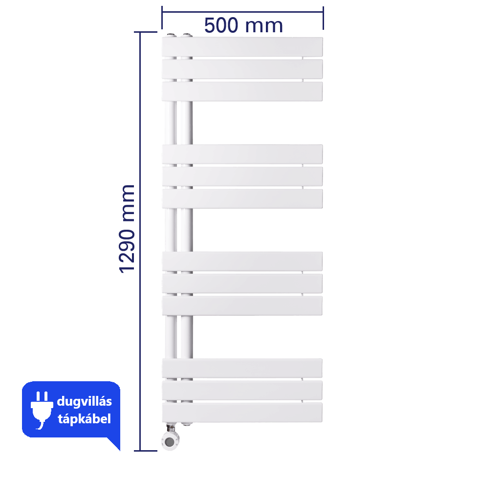 WENTOREX Asymmetric Electric 700 Watt elektromos törölközőszárítós radiátor (fehér / 500 mm)