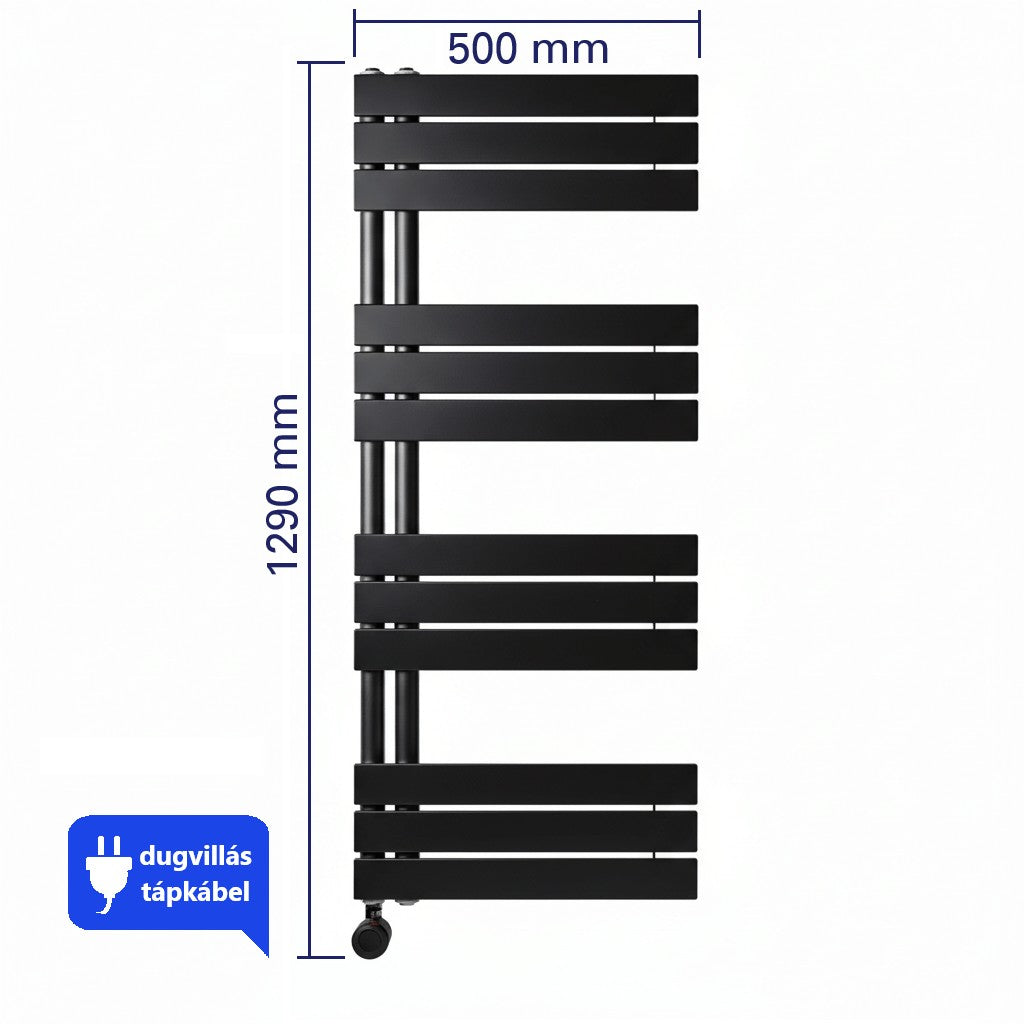 WENTOREX Asymmetric Electric 700 Watt elektromos törölközőszárítós radiátor (fekete / 500 mm)
