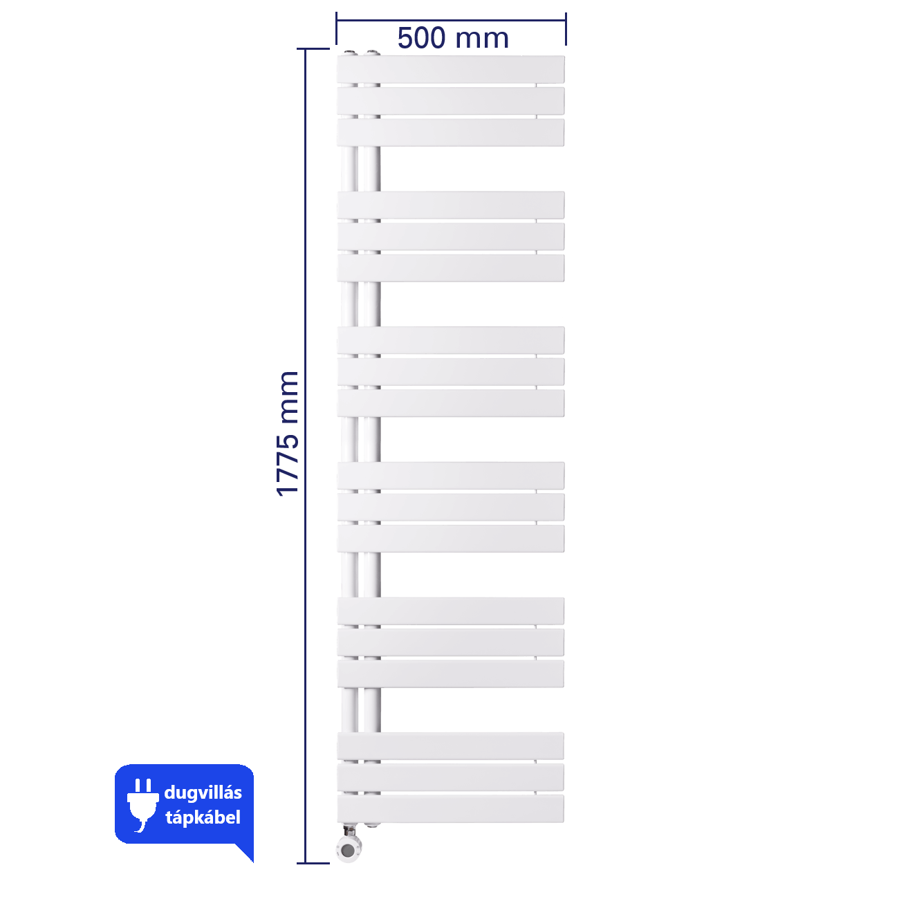 WENTOREX Asymmetric Electric 900 Watt elektromos törölközőszárítós radiátor (fehér / 500 mm)