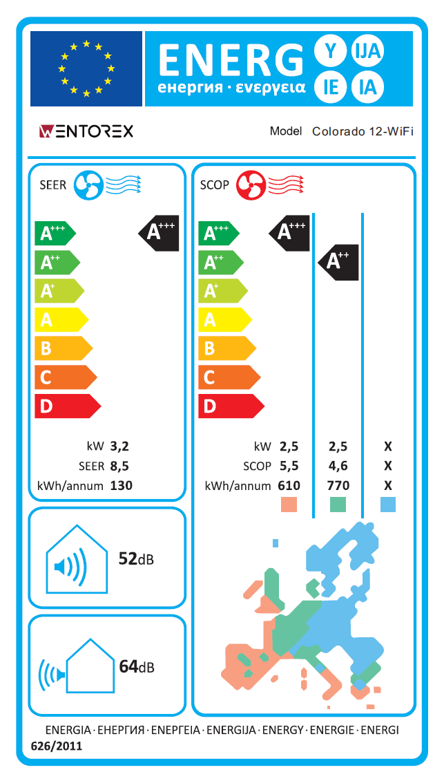 WENTOREX Colorado 12 WiFi oldalfali split hűtő-fűtő klíma csepptálca fűtéssel (R32 - 3,5 kW) 636563212000CO