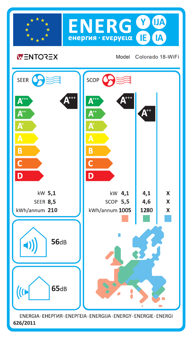 WENTOREX Colorado 18 WiFi oldalfali split hűtő-fűtő klíma csepptálca fűtéssel (R32 - 5,2 kW) 636563218000CO