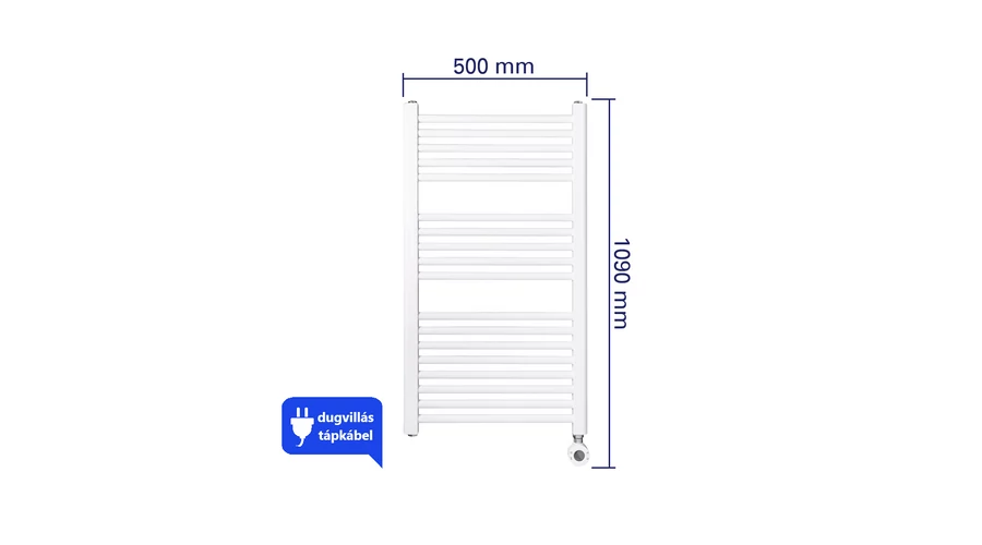 WENTOREX Tolla Electric 400 Watt elektromos törölközőszárítós radiátor (fehér / 500 mm)