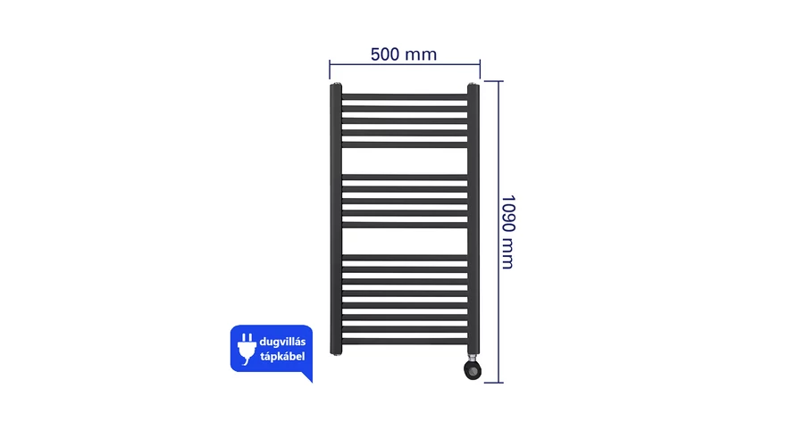 WENTOREX Tolla Electric 400 Watt elektromos törölközőszárítós radiátor (fekete / 500 mm)