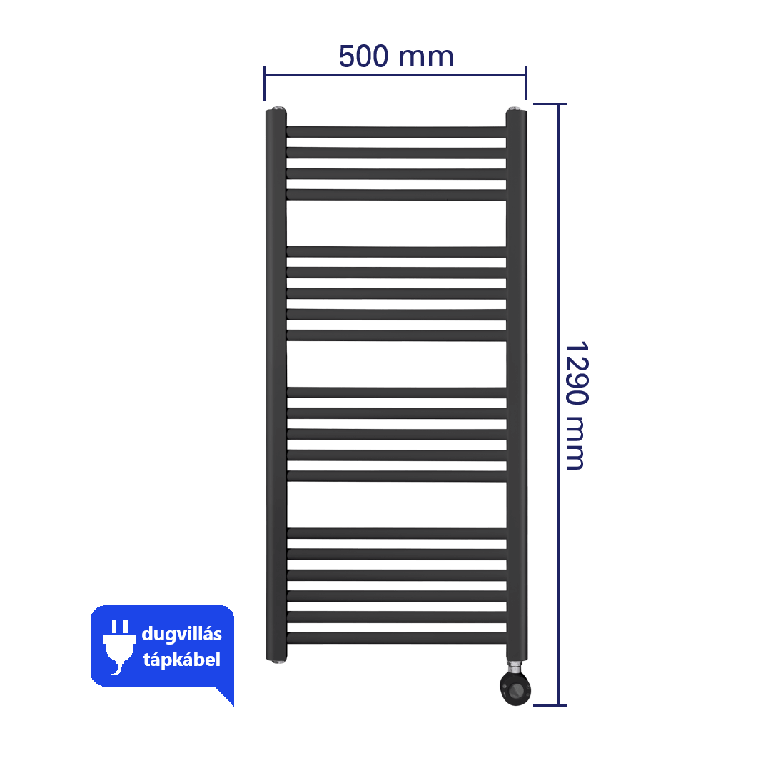 WENTOREX Tolla Electric 700 Watt elektromos törölközőszárítós radiátor (antracit / 500 mm)
